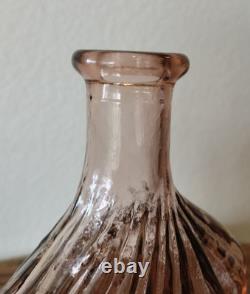 Vtg Empoli Pink Salmon Hourglass Genie Bottle Art Glass Decanter With Stopper