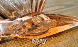 Vtg Empoli Pink Salmon Hourglass Genie Bottle Art Glass Decanter With Stopper