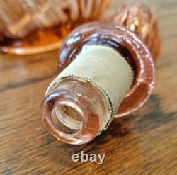 Vtg Empoli Pink Salmon Hourglass Genie Bottle Art Glass Decanter With Stopper
