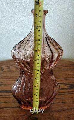 Vtg Empoli Pink Salmon Hourglass Genie Bottle Art Glass Decanter With Stopper