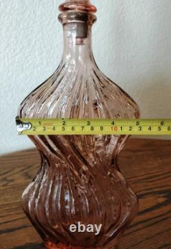Vtg Empoli Pink Salmon Hourglass Genie Bottle Art Glass Decanter With Stopper
