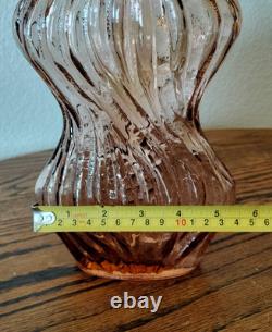 Vtg Empoli Pink Salmon Hourglass Genie Bottle Art Glass Decanter With Stopper