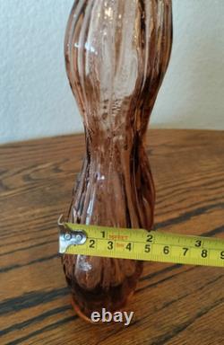 Vtg Empoli Pink Salmon Hourglass Genie Bottle Art Glass Decanter With Stopper