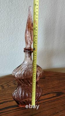 Vtg Empoli Pink Salmon Hourglass Genie Bottle Art Glass Decanter With Stopper