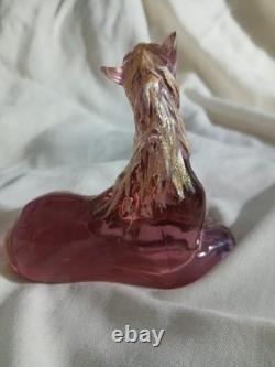 Vtg Fenton Art Glass Madras Pink Foal Figurine Gold Mane Rainbow & Cloud Signed