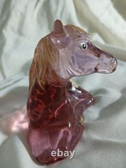 Vtg Fenton Art Glass Madras Pink Foal Figurine Gold Mane Rainbow & Cloud Signed