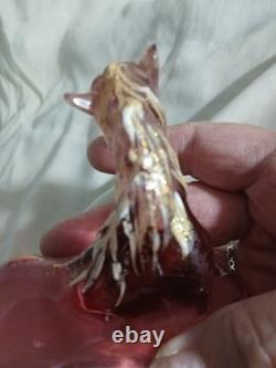 Vtg Fenton Art Glass Madras Pink Foal Figurine Gold Mane Rainbow & Cloud Signed