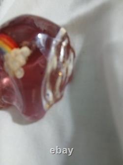 Vtg Fenton Art Glass Madras Pink Foal Figurine Gold Mane Rainbow & Cloud Signed