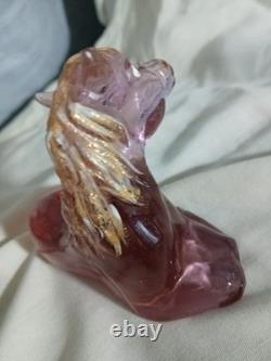 Vtg Fenton Art Glass Madras Pink Foal Figurine Gold Mane Rainbow & Cloud Signed