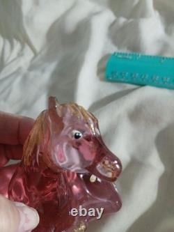Vtg Fenton Art Glass Madras Pink Foal Figurine Gold Mane Rainbow & Cloud Signed