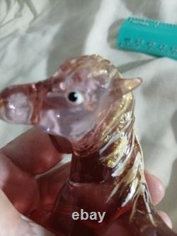 Vtg Fenton Art Glass Madras Pink Foal Figurine Gold Mane Rainbow & Cloud Signed