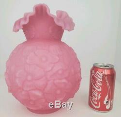 Vtg Fenton Glass Pink Satin Poppy Flower Blossom Gone With The Wind Lamp Shade