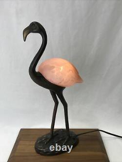 Vtg Flamingo Table Lamp Pink Art Glass Bird Brass Bronze Tone 18 Night Light