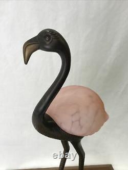 Vtg Flamingo Table Lamp Pink Art Glass Bird Brass Bronze Tone 18 Night Light