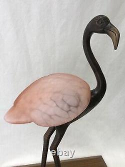 Vtg Flamingo Table Lamp Pink Art Glass Bird Brass Bronze Tone 18 Night Light