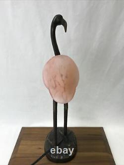 Vtg Flamingo Table Lamp Pink Art Glass Bird Brass Bronze Tone 18 Night Light