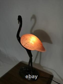 Vtg Flamingo Table Lamp Pink Art Glass Bird Brass Bronze Tone 18 Night Light