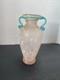 Vtg Hand-Blown Murano Glass Scavo Pink Art Glass Vase with Aqua Marine Handles