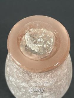 Vtg Hand-Blown Murano Glass Scavo Pink Art Glass Vase with Aqua Marine Handles