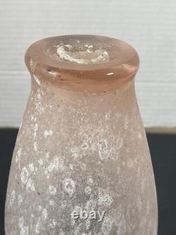 Vtg Hand-Blown Murano Glass Scavo Pink Art Glass Vase with Aqua Marine Handles