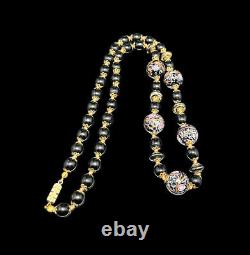 Vtg Italy Venetian Wedding Cake Black Pink Art Glass Knotted Bead Necklace