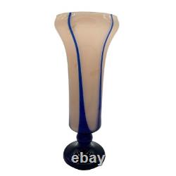 Vtg Kralik Bambas Blue Pink Art Deco Glass Vase Czech 11 High Hand Blown