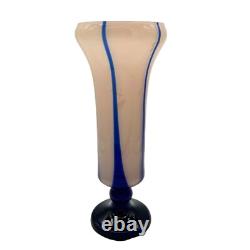 Vtg Kralik Bambas Blue Pink Art Deco Glass Vase Czech 11 High Hand Blown