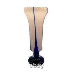 Vtg Kralik Bambas Blue Pink Art Deco Glass Vase Czech 11 High Hand Blown