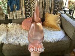 Vtg Large Italian Empoli Cased Glass Pink Opaline Decanter Bottle stopper