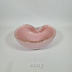Vtg MCM Barbini Murano Glass Bowl Ashtray Pink Gold Bullicante Rare Cased Glass