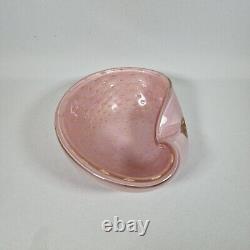 Vtg MCM Barbini Murano Glass Bowl Ashtray Pink Gold Bullicante Rare Cased Glass