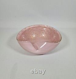 Vtg MCM Barbini Murano Glass Bowl Ashtray Pink Gold Bullicante Rare Cased Glass