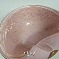 Vtg MCM Barbini Murano Glass Bowl Ashtray Pink Gold Bullicante Rare Cased Glass