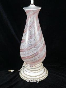 Vtg Mid Century AURELIANO TOSO Venetian Filigrana PINK MURANO DINO MARTENS Lamp