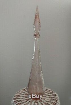 Vtg Mid Century Empoli Genie Bottle Decanter Baby Pink Peach Fruit Motif 22