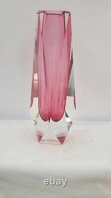 Vtg Murano Sommerso Faceted Mandruzzato Art Glass Vase MCM Pink Rose