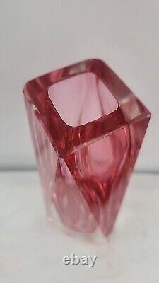 Vtg Murano Sommerso Faceted Mandruzzato Art Glass Vase MCM Pink Rose