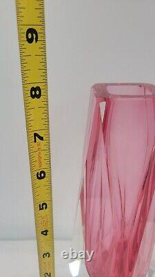 Vtg Murano Sommerso Faceted Mandruzzato Art Glass Vase MCM Pink Rose