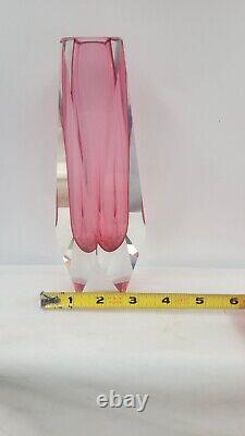 Vtg Murano Sommerso Faceted Mandruzzato Art Glass Vase MCM Pink Rose