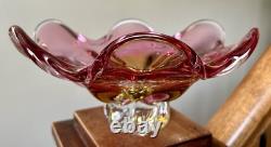 Vtg Pink Bohemian Czech Art Glass Bowl by Josef Hospodka/Chribska Glassworks