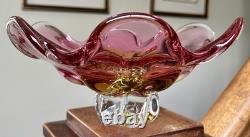 Vtg Pink Bohemian Czech Art Glass Bowl by Josef Hospodka/Chribska Glassworks