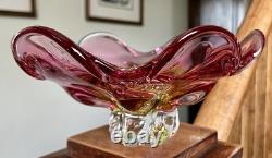 Vtg Pink Bohemian Czech Art Glass Bowl by Josef Hospodka/Chribska Glassworks