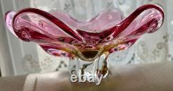 Vtg Pink Bohemian Czech Art Glass Bowl by Josef Hospodka/Chribska Glassworks