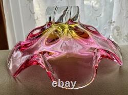 Vtg Pink Bohemian Czech Art Glass Bowl by Josef Hospodka/Chribska Glassworks