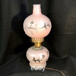 Vtg Pink Glass GWTW Parlor Lamp Ball Globe 3 way Art Deco Embossed Clear Floral