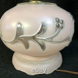 Vtg Pink Glass GWTW Parlor Lamp Ball Globe 3 way Art Deco Embossed Clear Floral