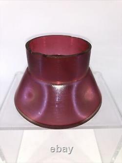 Vtg Rindskoph Loetz Style Rose Iridescent Art Glass Vase Brass Filigree Collar