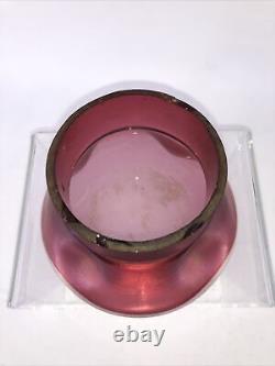 Vtg Rindskoph Loetz Style Rose Iridescent Art Glass Vase Brass Filigree Collar