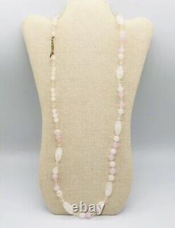 Vtg Signed Miriam Haskell White Light Pink Art Glass Beads Long Necklace 32
