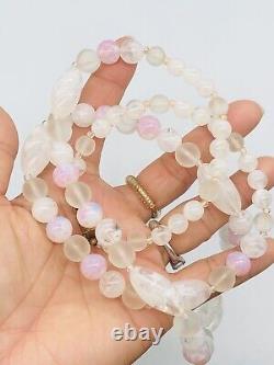 Vtg Signed Miriam Haskell White Light Pink Art Glass Beads Long Necklace 32